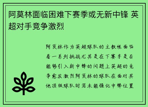 阿莫林面临困难下赛季或无新中锋 英超对手竞争激烈